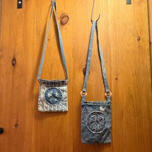 Denim Crossbody Bag with Peace Sign